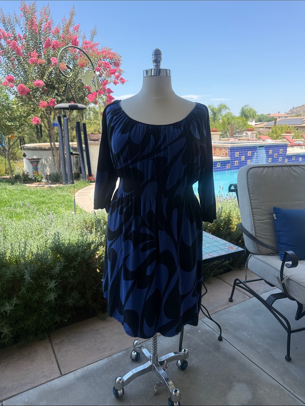 Michael Kors Navy and Royal Blue Abstract-Print Midi Dress